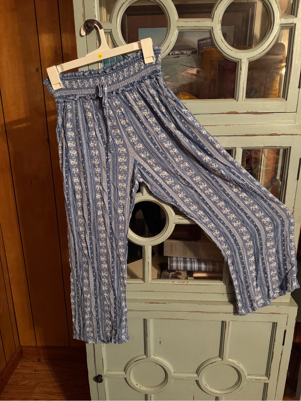 Kingston Blue Floral Stripe Wide-Leg Pants Size Medium B7